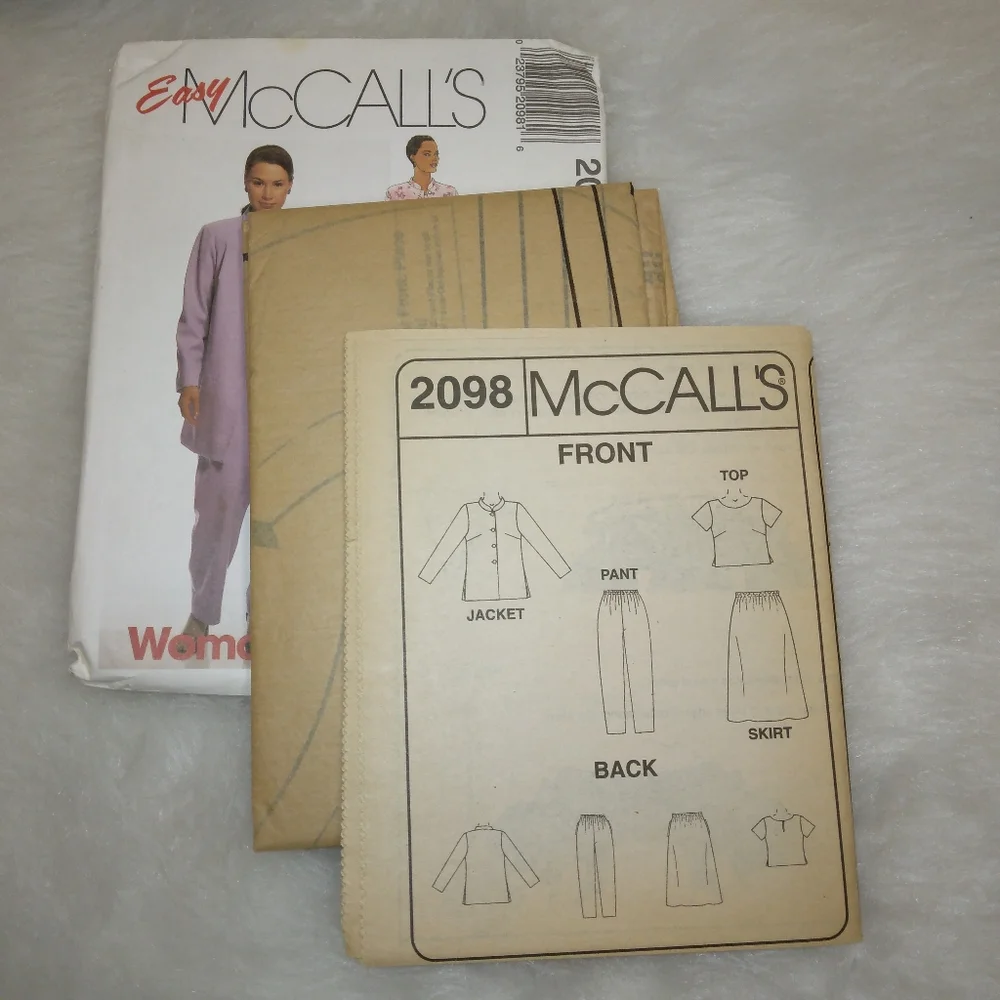 McCall's 2098 Sz 18W-22W Misses EASY Unlined jacket, top, pull on pants, skirt